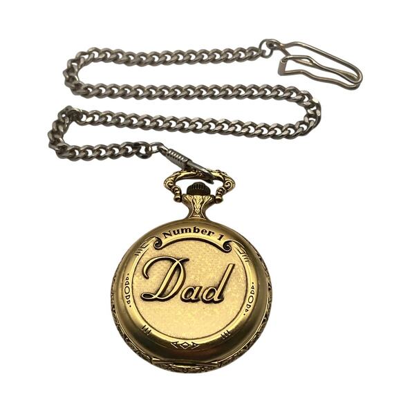 Majesti Swiss Men's Number 1 Dad Pocket Watch With Chain and Clip - New Battery - Picture 1 of 9